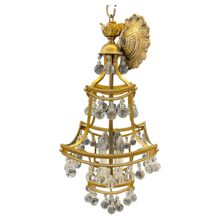 Bronze and Crystal Pagoda Form Diminutive Chandelier