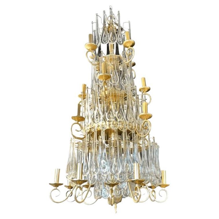 Hollywood Regency Gilt Bronze and Crystal Chandelier