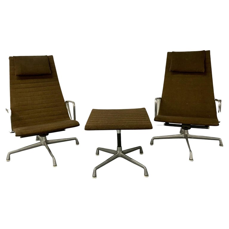 Charles & Ray Eames Pair of Swivel Chairs and Ottoman / Table, Aluminum