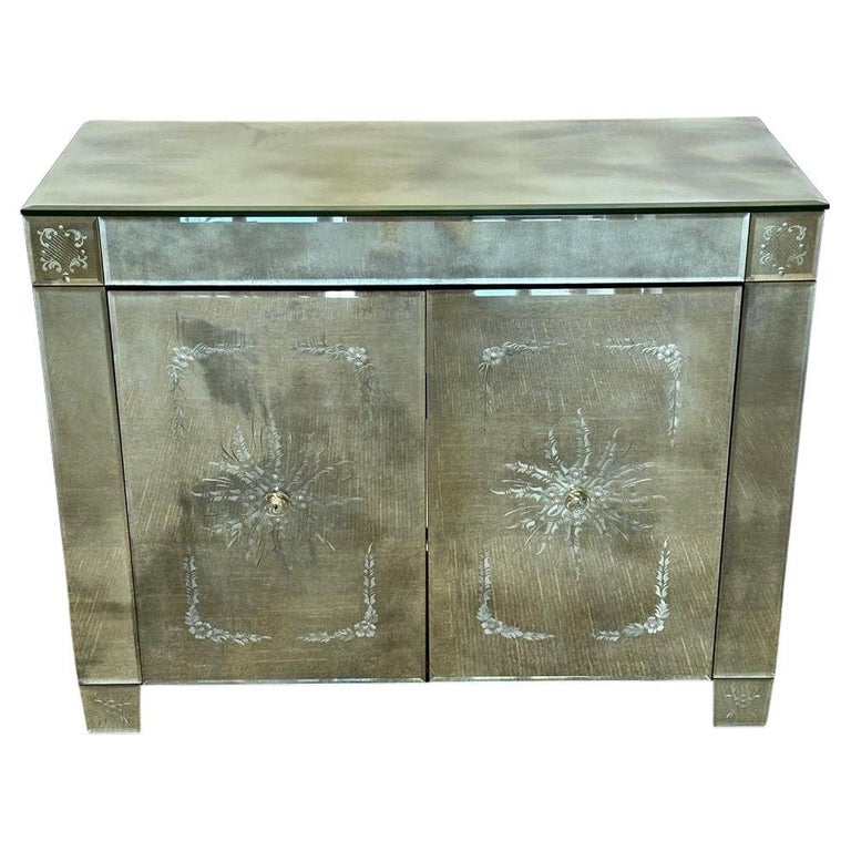 Maison Jansen Mirrored Cabinet, Commode, Verre Eglomise, Mid Century Modern