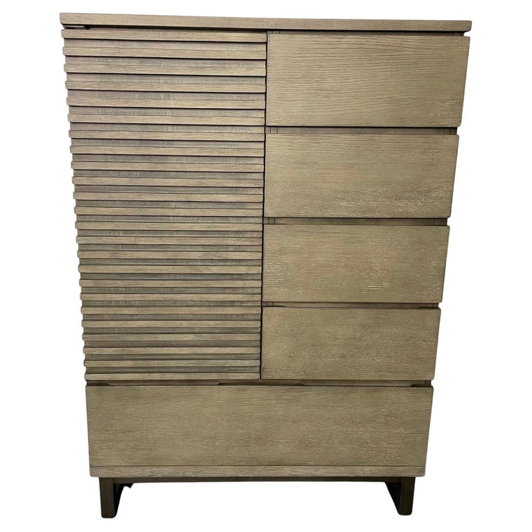 Pickled Modern Hi Chest, Armoire Cabinet, Wardrobe, Metal Base