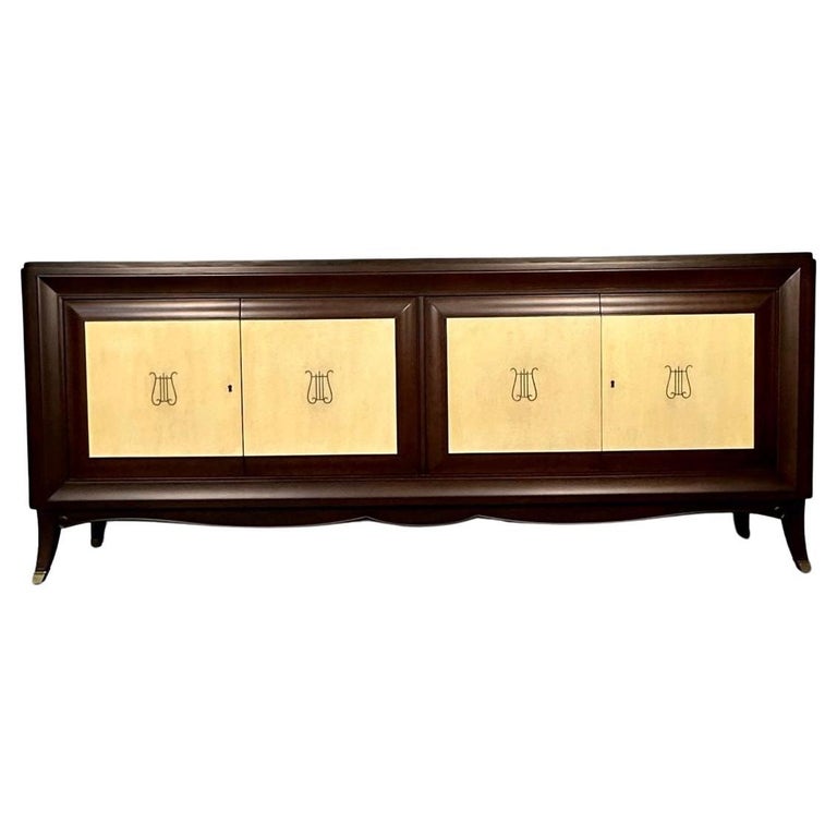 Italian Mid-Century Sideboard / Credenza / Cabinet, Parchment, Mahogany, 1950s