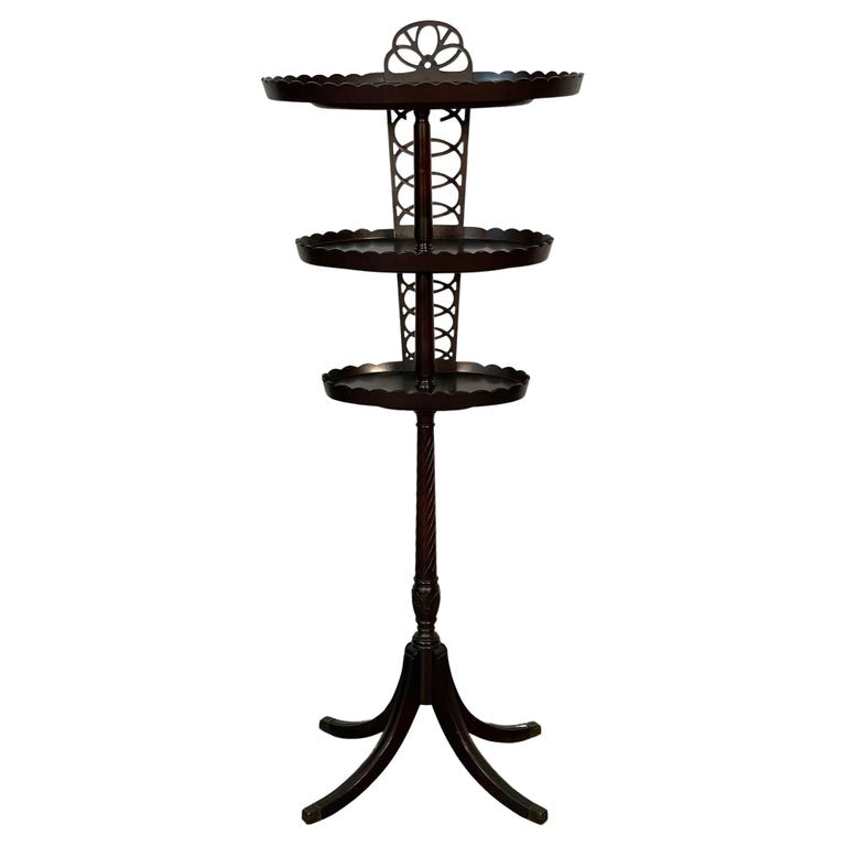 Georgian Style Mahogany Tri-Shelf Desert Stand / Dining Room Accent Décor