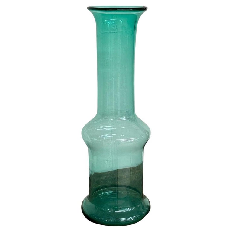 Large Mid-Century Handblown Glass Turquoise Long Floor or Table Vase by Blenko