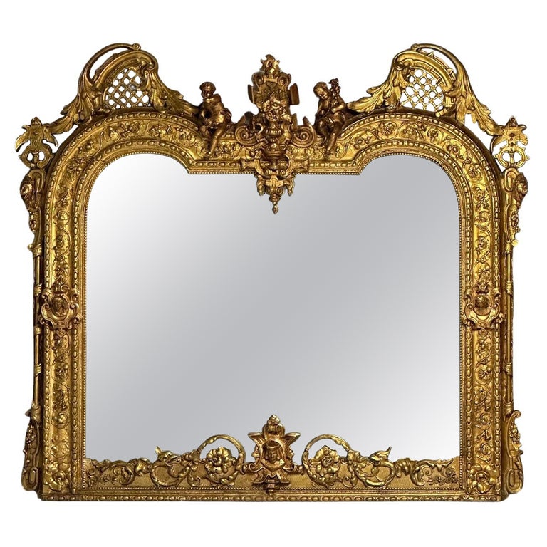 Italian Designer, Renaissance Style, Large Wall Mirror, Oil Gilded, Carved Wood