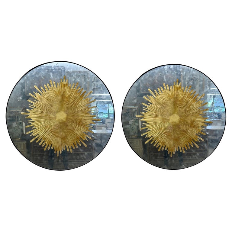 Contemporary, Hollywood Regency Style, Sunburst Mirrors, Distressed Glass, 2024