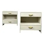 Pair Custom Linen Wrapped Open Commodes, Chests, Nightstands, White, American