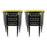 Pair of Jansen Inspired Marble-Top Galleried Ebonized End Tables / Nightstands