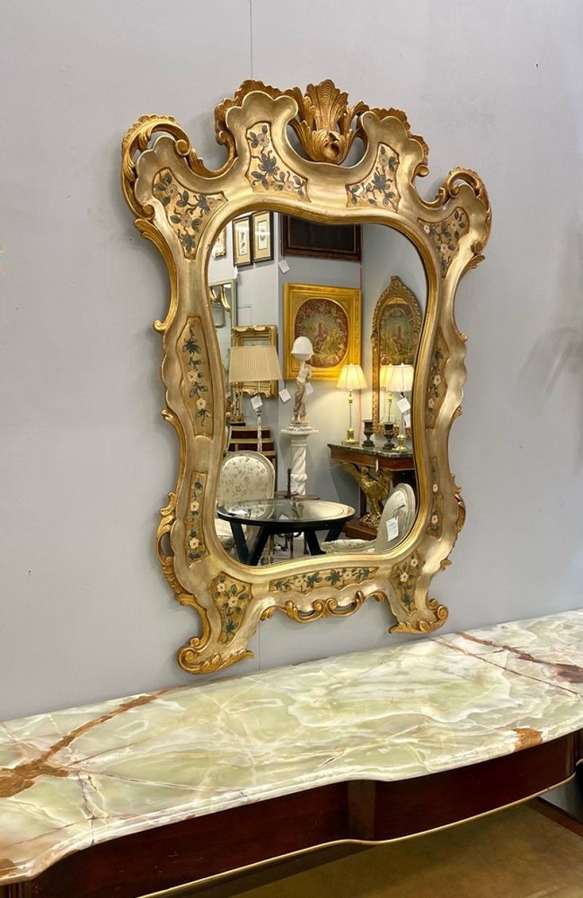 Gold Leaf Paint Decorated Shell Form Wall or Console Mirror