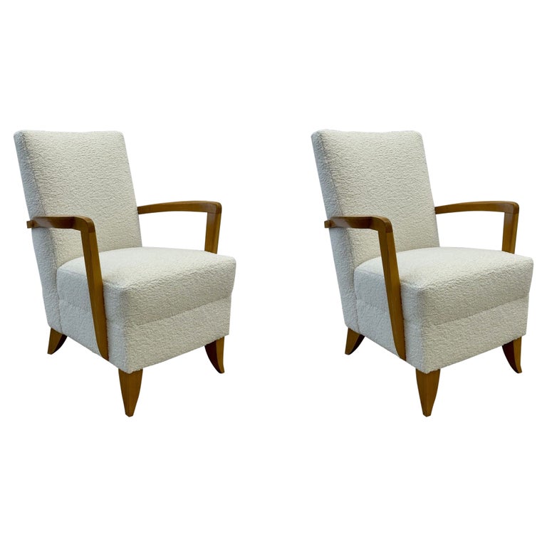 Pair Mid-Century French Art Deco Arm / Lounge Chairs By Maison Dominque,  Boucle | Greenwich Living Design